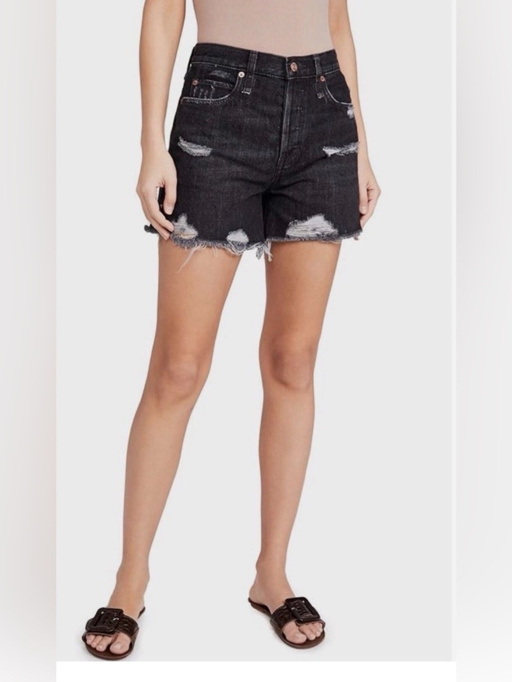 We The Free Makai High-Rise Distressed Cut-Off Jean Shorts in Black